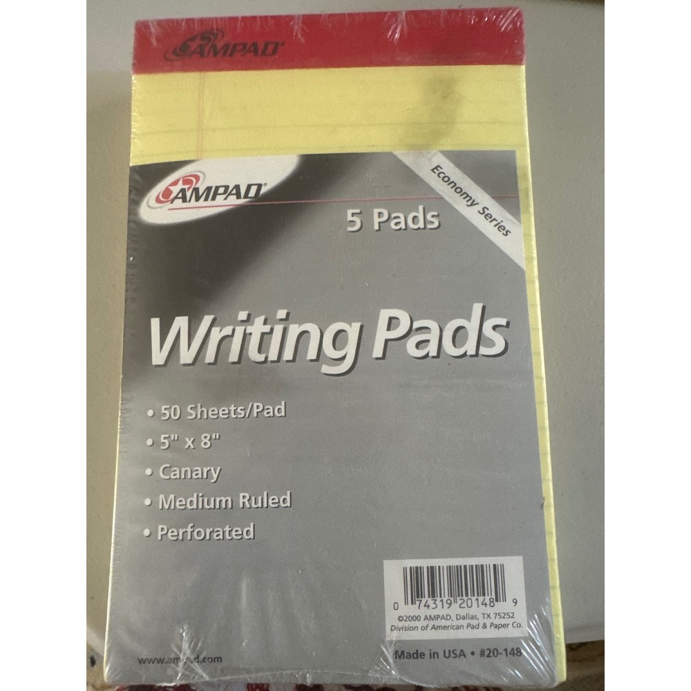Ampad Economy Series Writing Pads 5 Pack Canary Yellow 5x8 Medium Ruled 20-148